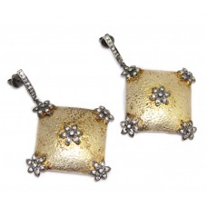 Gold Plated Textured Earrings Zircon Women's Sterling Silver 925 Stones A806